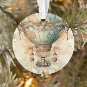  Steampunk Blauwe Hete Luchtballon (2) Ornament