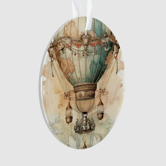  Steampunk Blauwe Hete Luchtballon (2) Ornament (voorkant)