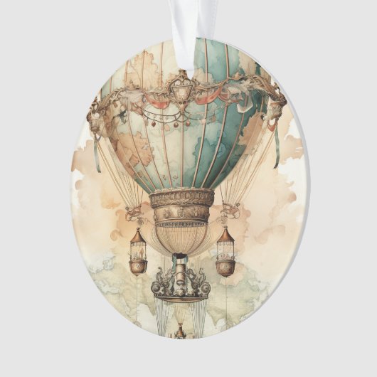  Steampunk Blauwe Hete Luchtballon (2) Ornament (voorkant)