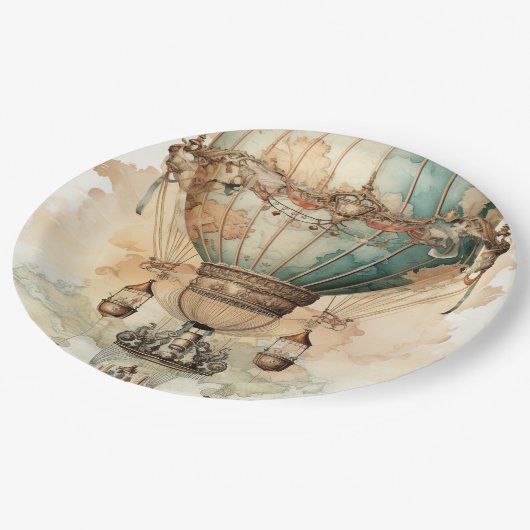 Steampunk Blauwe Hete Luchtballon (2) Papieren Bordje (Gekanteld)