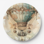 Steampunk Blauwe Hete Luchtballon (2) Papieren Bordje (Voorkant)