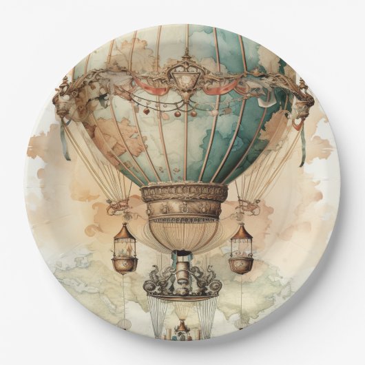 Steampunk Blauwe Hete Luchtballon (2) Papieren Bordje (Voorkant)