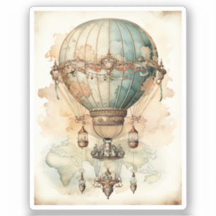 Steampunk Blauwe Hete Luchtballon (2) Sticker
