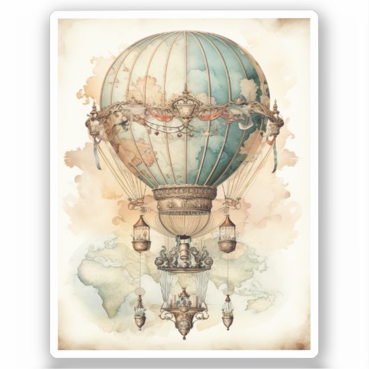  Steampunk Blauwe Hete Luchtballon (2) Sticker (Voorkant)