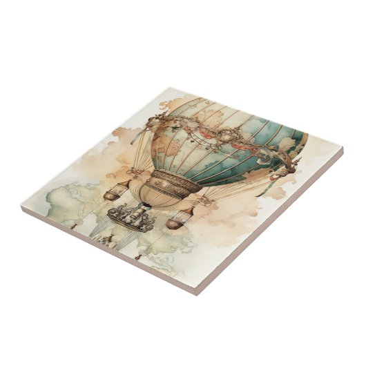  Steampunk Blauwe Hete Luchtballon (2) Tegeltje (Zijkant)