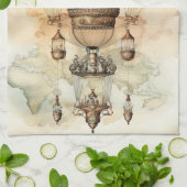  Steampunk Blauwe Hete Luchtballon (2) Theedoek (Gevouwen)