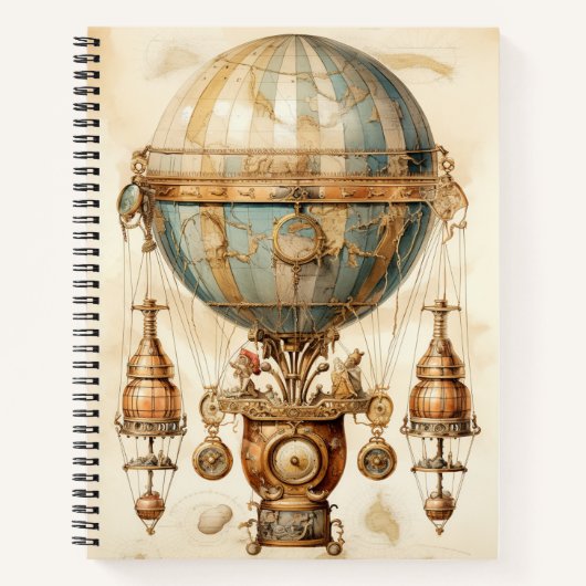 Steampunk Blauwe Hete Luchtballon (3) Notitieboek (Voorkant)