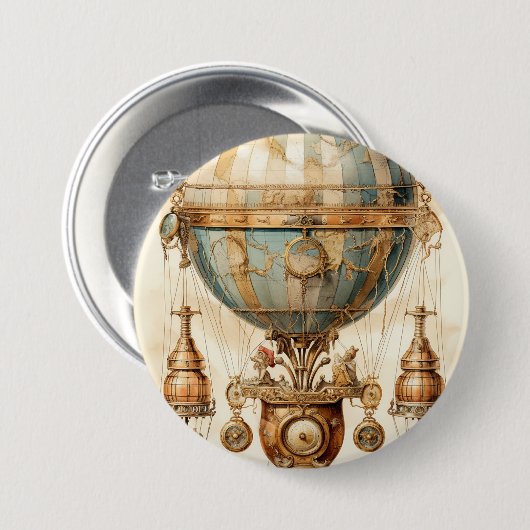 Steampunk Blauwe Hete Luchtballon (3) Ronde Button 7,6 Cm (Voorkant /achterkant)