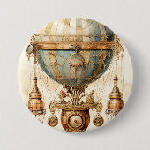 Steampunk Blauwe Hete Luchtballon (3) Ronde Button 7,6 Cm (Voorkant)