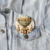Steampunk Blauwe Hete Luchtballon (3) Ronde Button 7,6 Cm (In situ)