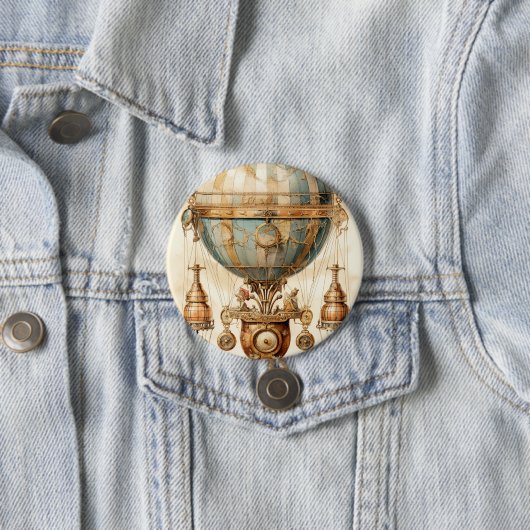 Steampunk Blauwe Hete Luchtballon (3) Ronde Button 7,6 Cm (In situ)