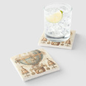  Steampunk Blauwe Hete Luchtballon (3) Stenen Onderzetter (Zijkant)