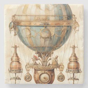  Steampunk Blauwe Hete Luchtballon (3) Stenen Onderzetter