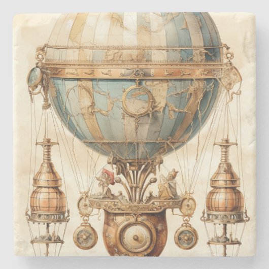  Steampunk Blauwe Hete Luchtballon (3) Stenen Onderzetter (Voorkant)