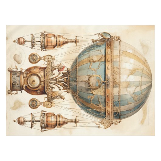 Steampunk Blauwe Hete Luchtballon (3) Tafelkleed (Voorkant (Horizontaal))