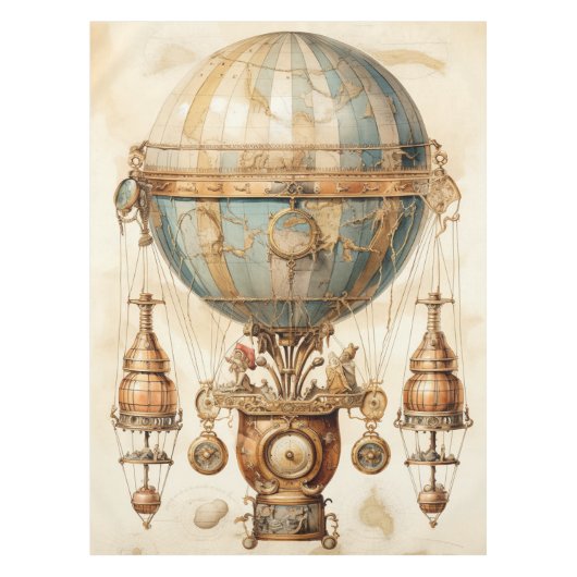  Steampunk Blauwe Hete Luchtballon (3) Tafelkleed (Voorkant)