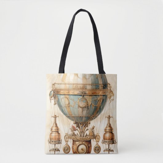 Steampunk Blauwe Hete Luchtballon (3) Tote Bag (Voorkant)