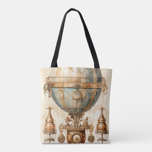 Steampunk Blauwe Hete Luchtballon (3) Tote Bag (Achterkant)