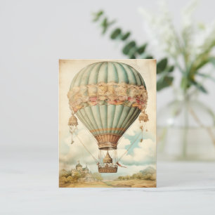 Steampunk Blauwe Hete Luchtballon Briefkaart