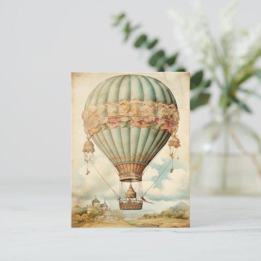  Steampunk Blauwe Hete Luchtballon Briefkaart (Staand voorkant)