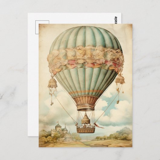 Steampunk Blauwe Hete Luchtballon Briefkaart (Voorkant / Achterkant)