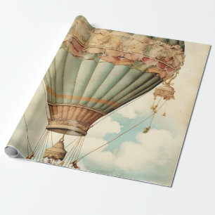 Steampunk Blauwe Hete Luchtballon Cadeaupapier