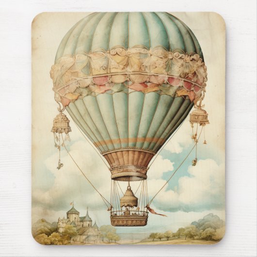 Steampunk Blauwe Hete Luchtballon Muismat (Voorkant)