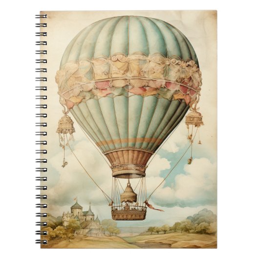 Steampunk Blauwe Hete Luchtballon Notitieboek (Voorkant)