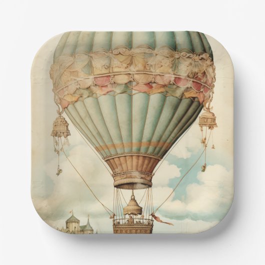 Steampunk Blauwe Hete Luchtballon Papieren Bordje (Voorkant)