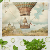  Steampunk Blauwe Hete Luchtballon Theedoek (Gevouwen)