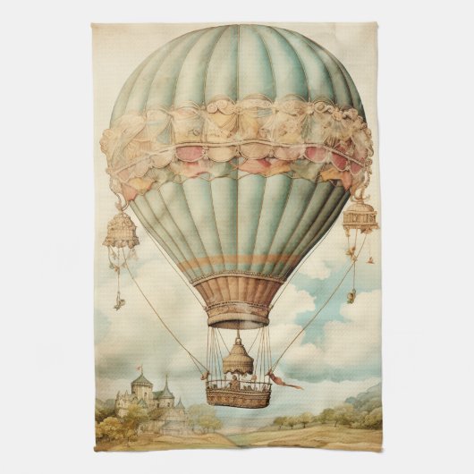  Steampunk Blauwe Hete Luchtballon Theedoek (Verticaal)