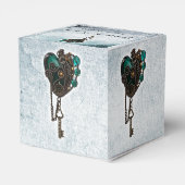 Steampunk Blauwgroen Hart Bruiloft Favor Box Bedankdoosjes (Achterkant)