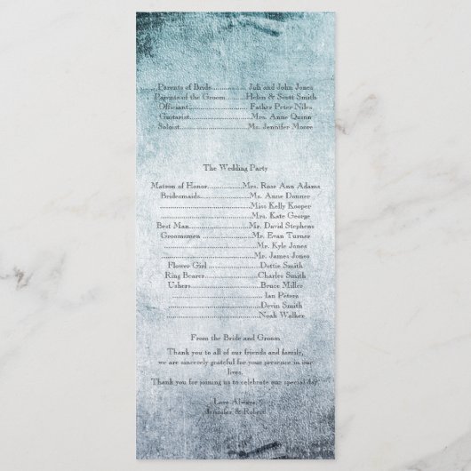 Steampunk Blauwgroen hart bruiloft programma Programmakaart (Achterkant)