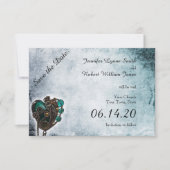 Steampunk Blauwgroen Hart Bruiloft Save the Date (Voorkant)