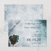 Steampunk Blauwgroen Hart Bruiloft Save the Date (Voorkant / Achterkant)