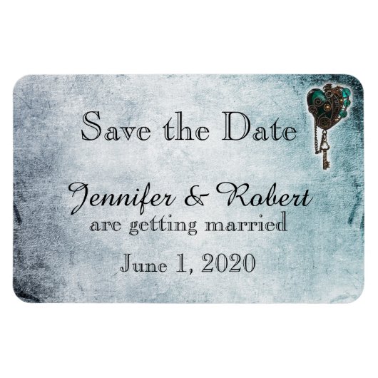Steampunk Blauwgroen Hart Bruiloft Save the Date Magneet (Horizontaal)