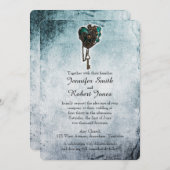 Steampunk Blauwgroen hart bruiloft uitnodiging (Voorkant / Achterkant)