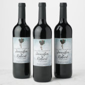 Steampunk Blauwgroen Hart Bruiloft Wijn Label Etiket (Flessen)