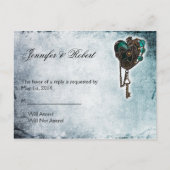 Steampunk Blauwgroen Hart RSVP Briefkaart (Voorkant)