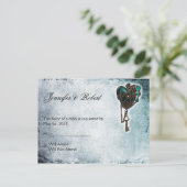 Steampunk Blauwgroen Hart RSVP Briefkaart (Staand voorkant)