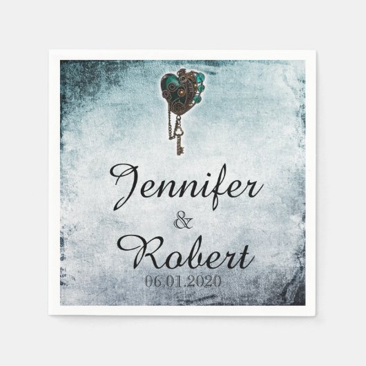 Steampunk Blauwgroen Hart Trouwservet Servet (Voorkant)