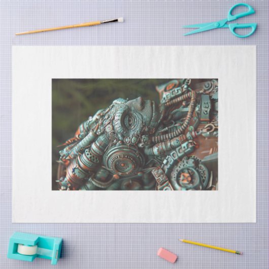 Steampunk Blauwgroen Oranje hagedis Decoupage Tissuepapier (Craft)