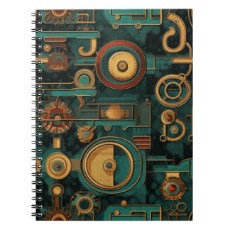 Steampunk Blauwgroen rood goud Notitieboek
