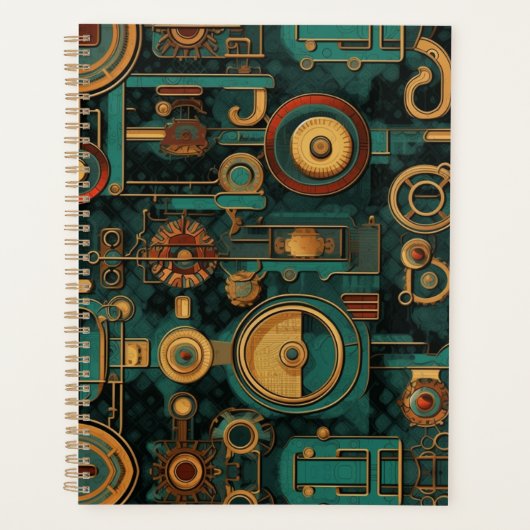 Steampunk Blauwgroen rood goud Planner (Voorkant)