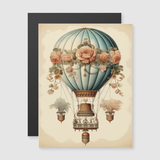  Steampunk Bloemen Blauwe Hete Luchtballon (Voorkant / Achterkant)