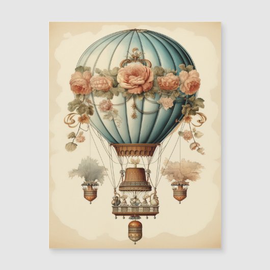  Steampunk Bloemen Blauwe Hete Luchtballon (Voorkant)