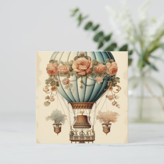 Steampunk Bloemen Blauwe Hete Luchtballon (Staand voorkant)