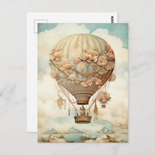  Steampunk Bloemen Blauwe Hete Luchtballon (2) Briefkaart (Voorkant / Achterkant)