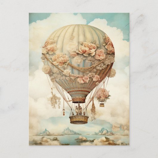  Steampunk Bloemen Blauwe Hete Luchtballon (2) Briefkaart (Voorkant)