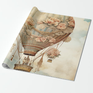 Steampunk Bloemen Blauwe Hete Luchtballon (2) Cadeaupapier